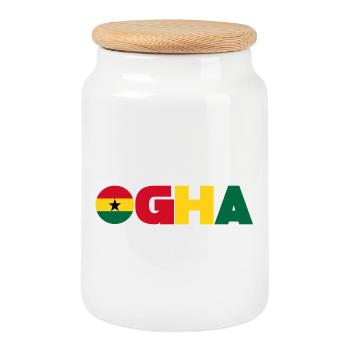 Ghana - Boîte à biscuits avec couvercle en bois - blanc - Devant