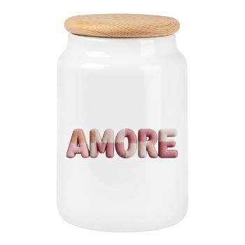 Amore Romantic Font Design Patchwork - Cookie Jar with Wooden Lid - white - Front