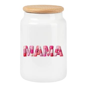 Maman Police en patchwork faite à la main - Boîte à biscuits avec couvercle en bois - blanc - Devant