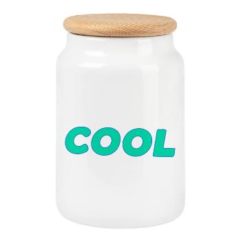 Coole retro-cyanfarbene Schrift - Keksdose mit Holzdeckel - Weiß - Vorne