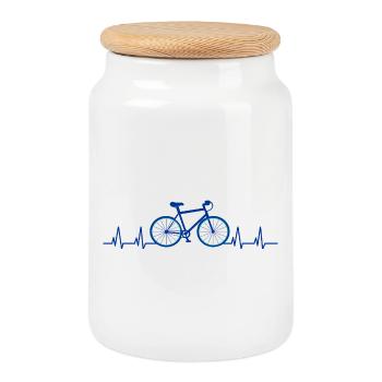 Bicycle Heartbeat Mountain Bike - Cookie Jar with Wooden Lid - white - Front