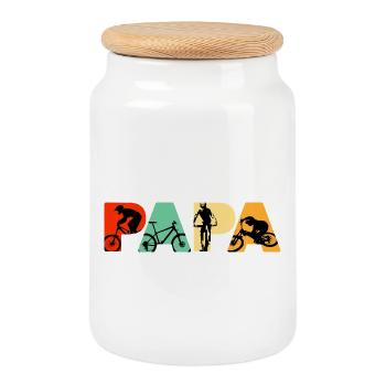 Mountain Biking Papa Retro MTB Cycling Dad - Cookie Jar with Wooden Lid - white - Front