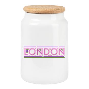 Londres Néon Typographie Lignes - Boîte à biscuits avec couvercle en bois - blanc - Devant