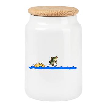 Perch Fishing Lake Nature Sun - Cookie Jar with Wooden Lid - white - Front