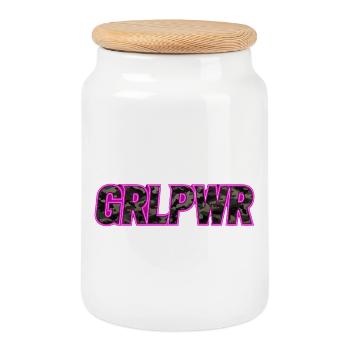 GRLPWR Camo Neon Streetwear Pink Design - Keksdose mit Holzdeckel - Weiß - Vorne