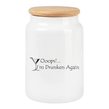 Martini Line Art – Minimalist Silhouette - Cookie Jar with Wooden Lid - white - Front