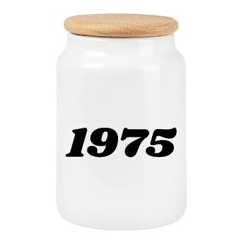 1975 - Cookie Jar with Wooden Lid - white - Front