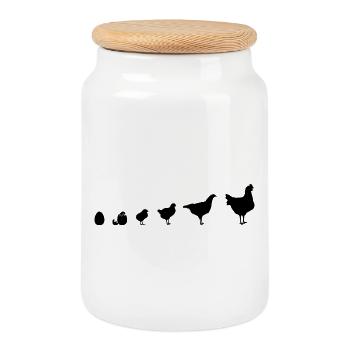 Fans de poulet - Coq - Coq - Poussin - Œuf - Bio - Boîte à biscuits avec couvercle en bois - blanc - Devant