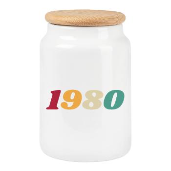 1980 Cadeau 1980 Anniversaire 1980 Rétro 1980  - Boîte à biscuits avec couvercle en bois - blanc - Devant