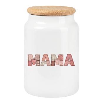 Patchwork Mom Gift for Mom for Birthday - Cookie Jar with Wooden Lid - white - Front