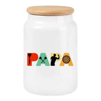 Papa Dart Master Retro Vintage Sunset Typografie - Keksdose mit Holzdeckel - Weiß - Vorne