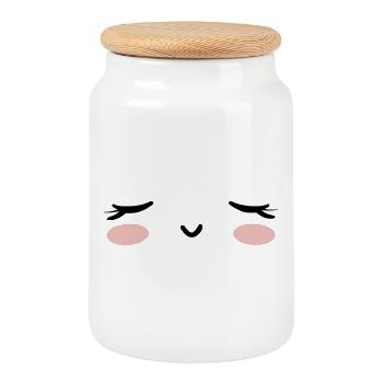 Visage kawaii endormi yeux fermés - Boîte à biscuits avec couvercle en bois - blanc - Devant