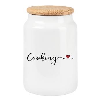 Cook - Cookie Jar with Wooden Lid - white - Front