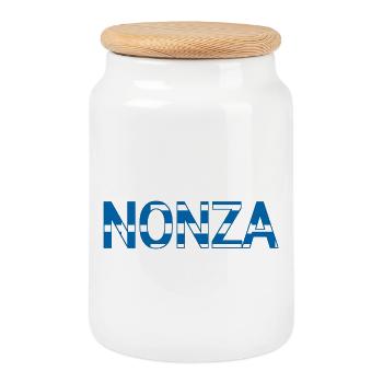 Nonza Greece Text - Cookie Jar with Wooden Lid - white - Front