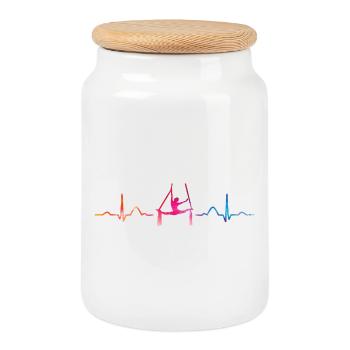 Vertical Scarf Heartbeat Aerial Acrobatics Aerial Silk - Cookie Jar with Wooden Lid - white - Front