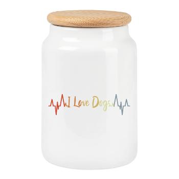 Dog Lover Heartline - Cookie Jar with Wooden Lid - white - Front