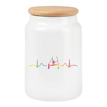 Vertical Scarf Heartbeat Aerial Acrobatics Aerial Silk - Cookie Jar with Wooden Lid - white - Front