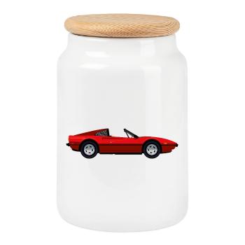 VOITURE DE SPORT ROUGE - Boîte à biscuits avec couvercle en bois - blanc - Devant