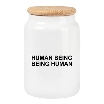 Human Being Being Human Simple Statement - Cookie Jar with Wooden Lid - white - Front