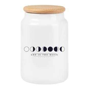 Elle est la lune - Boîte à biscuits avec couvercle en bois - blanc - Devant