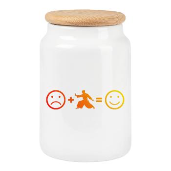 Self Defense Gift for an Aikido Student - Cookie Jar with Wooden Lid - white - Front