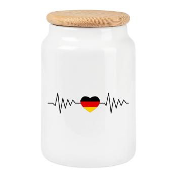 Germany Heartbeat ECG Football Fan Shirt - Cookie Jar with Wooden Lid - white - Front