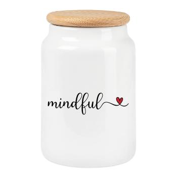 mindful cute design with a heart - Cookie Jar with Wooden Lid - white - Front