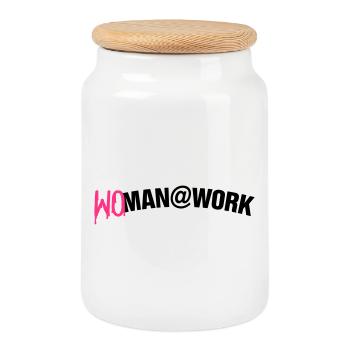 Woman at work - Cookie Jar with Wooden Lid - white - Front