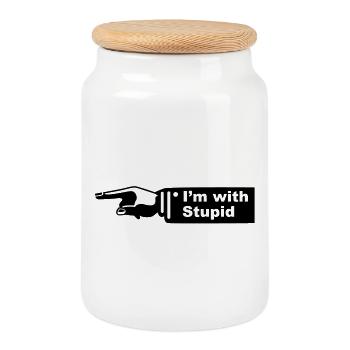 im with stupid - Cookie Jar with Wooden Lid - white - Front