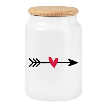 Flèche avec cadeau d'amour coeur cupidon - Boîte à biscuits avec couvercle en bois - blanc - Devant