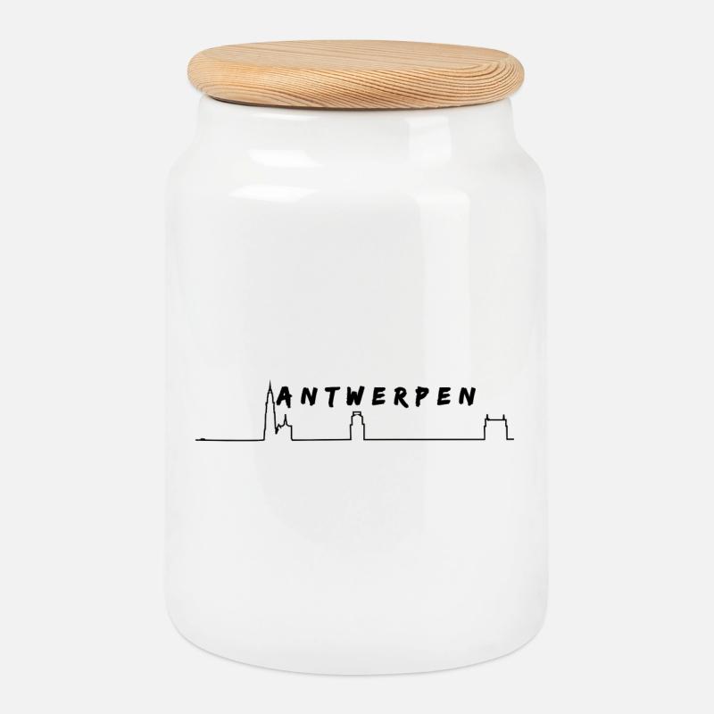 Antwerpener Skyline - Keksdose mit Holzdeckel - Weiß