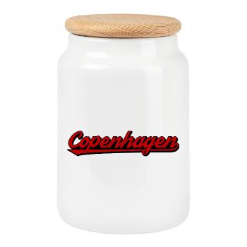 Copenhagen lettering retro red - Cookie Jar with Wooden Lid - white - Front