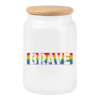 LGBT pride Rainbow Tshirt brave - Cookie Jar with Wooden Lid - white - Front