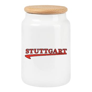 Stuttgart lettering with red underscore - Cookie Jar with Wooden Lid - white - Front