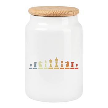 Vintage Chess Pieces - Cookie Jar with Wooden Lid - white - Front