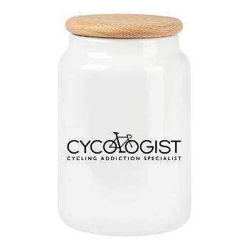 Cycologist. Cycling Addiction Specialist - Cookie Jar with Wooden Lid - white - Front