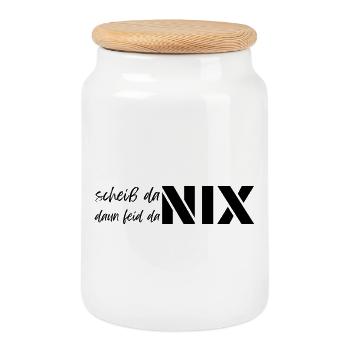 scheiß da nix daun feid da nix, dialect motto - Cookie Jar with Wooden Lid - white - Front
