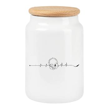 Heartbeat music is my life - Cookie Jar with Wooden Lid - white - Front