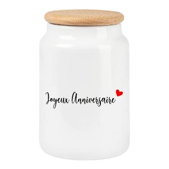 HAPPY BIRTHDAY. HAPPY BIRTHDAY. ANNIVERSARY. - Cookie Jar with Wooden Lid - white - Front