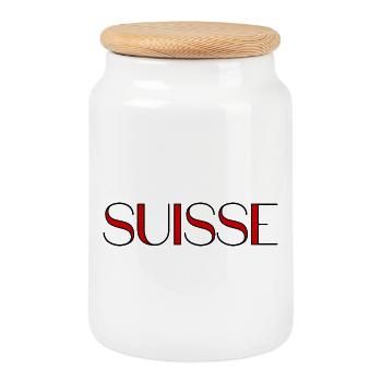 SUISSE. PAYS. GENEVE. HUMOUR. DRAPEAU. GENEVE - Boîte à biscuits avec couvercle en bois - blanc - Devant