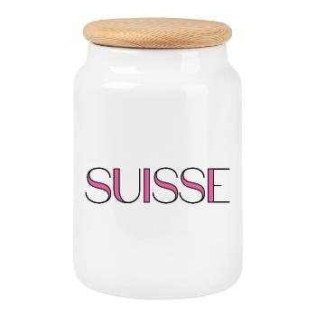 SWITZERLAND. COUNTRY. GENEVA. SWITZERLAND. HUMOR. COUNTRY - Cookie Jar with Wooden Lid - white - Front