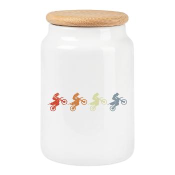 Motocross Motorcycles Vintage - Cookie Jar with Wooden Lid - white - Front