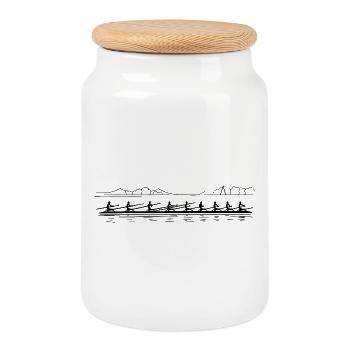 Rowing Team Sketch - Cookie Jar with Wooden Lid - white - Front