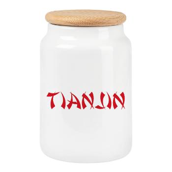 TIANJIN China - Keksdose mit Holzdeckel - Weiß - Vorne