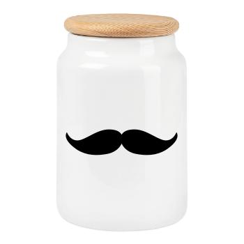 Moustache de morse - Boîte à biscuits avec couvercle en bois - blanc - Devant
