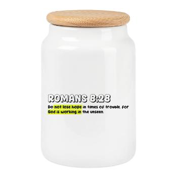 Christian Faith Quote - Cookie Jar with Wooden Lid - white - Front