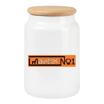 Master Number One - Cookie Jar with Wooden Lid - white - Front