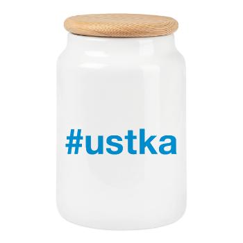 Ustka Polska Polen Hashtag - Keksdose mit Holzdeckel - Weiß - Vorne