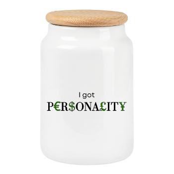 I got Personality - Design mit Währungen  - Keksdose mit Holzdeckel - Weiß - Vorne