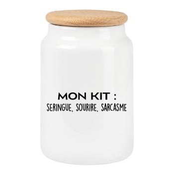 Mon kit : seringue, sourire et sarcasme - Boîte à biscuits avec couvercle en bois - blanc - Devant